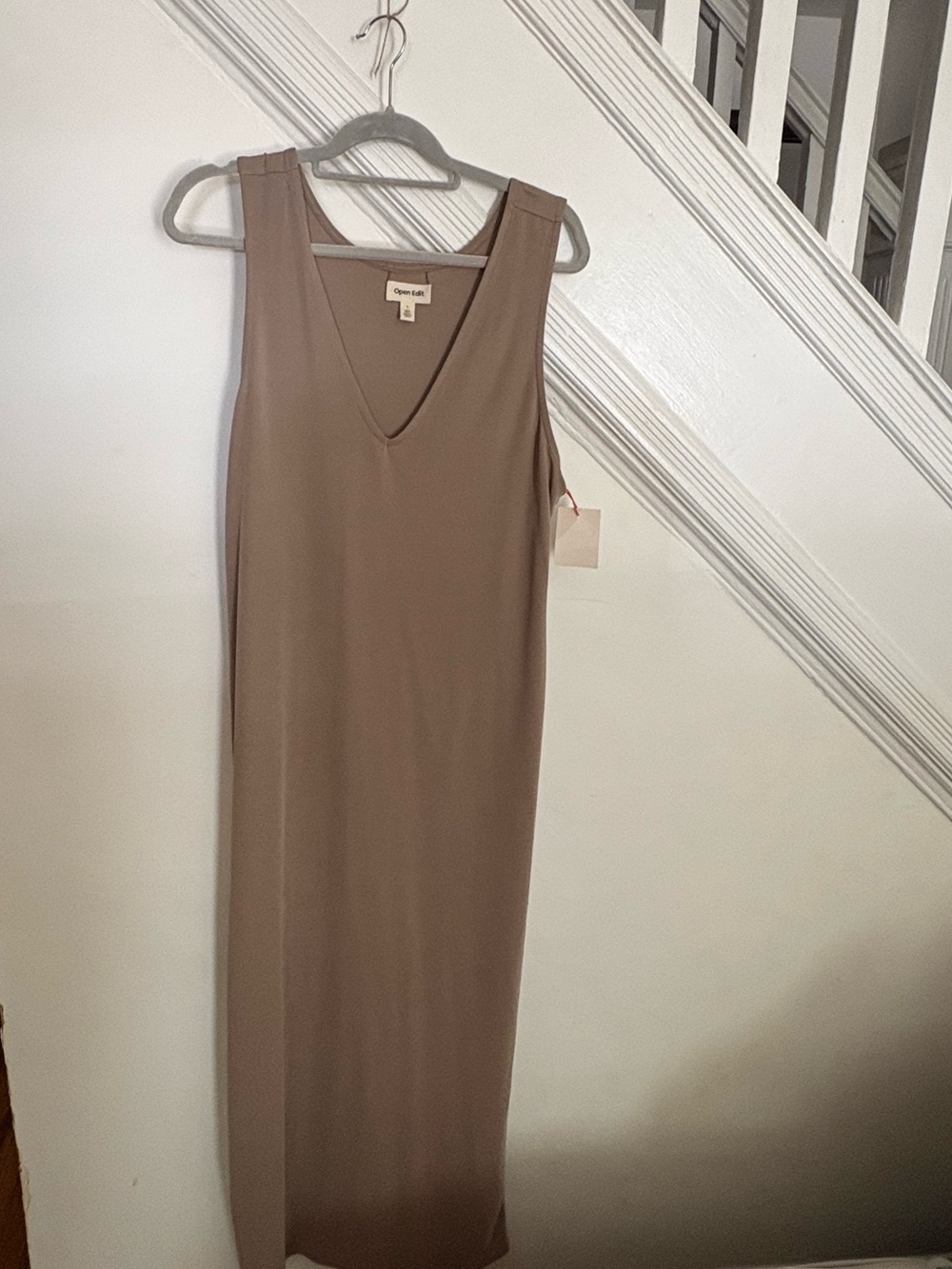 Open Edit Taupe V-Neck Sleeveless Maxi Dress